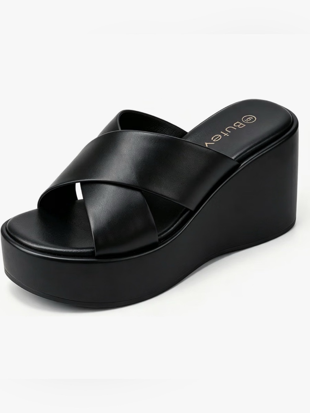 Black Crisscross Platform Slide Wedges 9